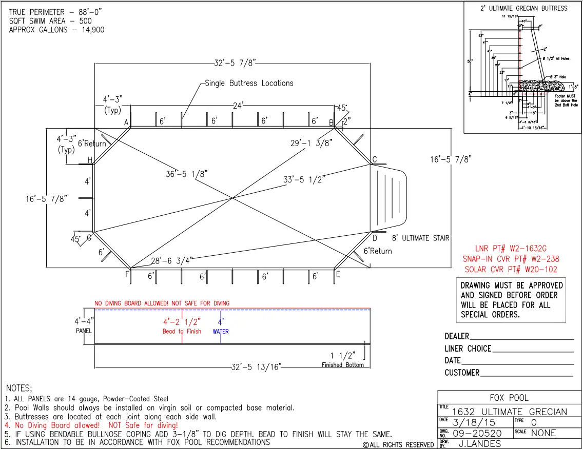 Cardinal Systems W301430G 14 x 30 Grecian Ultimate Pool Sub Assy - FIG 32
