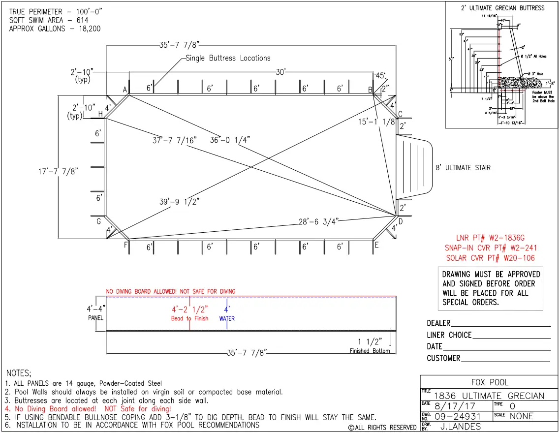 Cardinal Systems W301430G 14 x 30 Grecian Ultimate Pool Sub Assy - FIG 34
