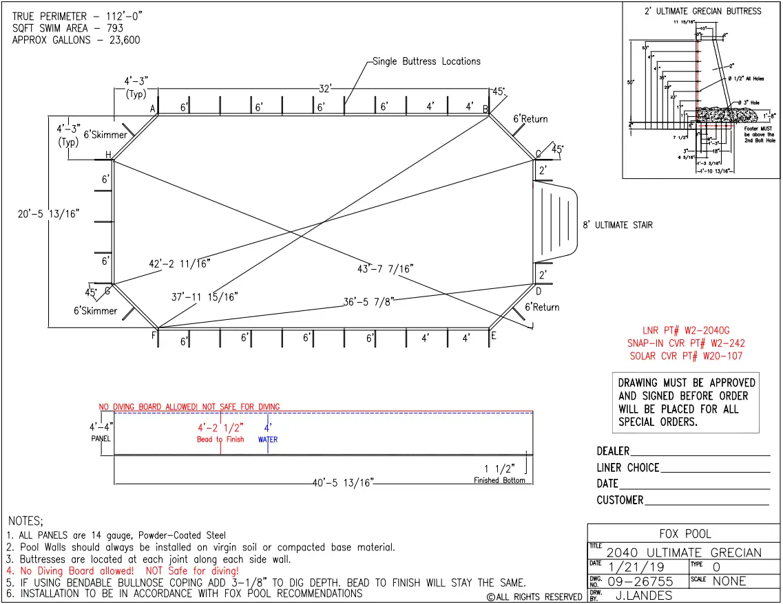 Cardinal Systems W301430G 14 x 30 Grecian Ultimate Pool Sub Assy - FIG 36