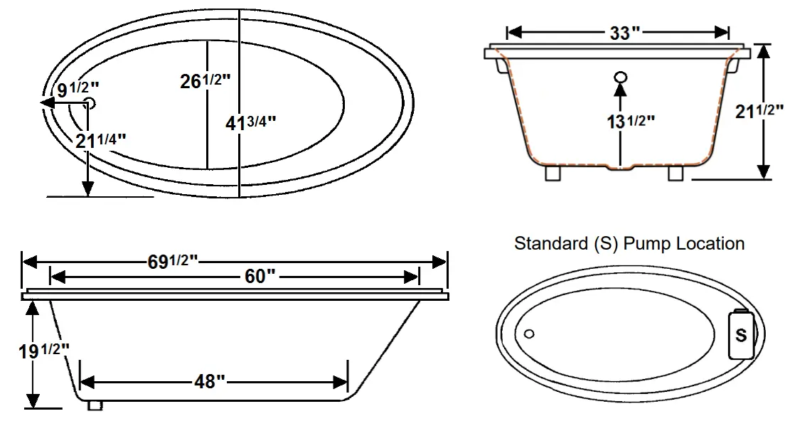 Laurel Mountain LEAH 70 X 42 Inch Drop In Acrylic Air Bath - fig