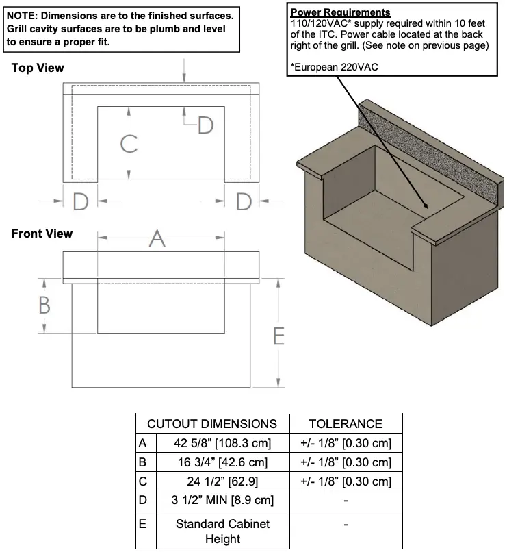 Built-In Cutout Dimensions