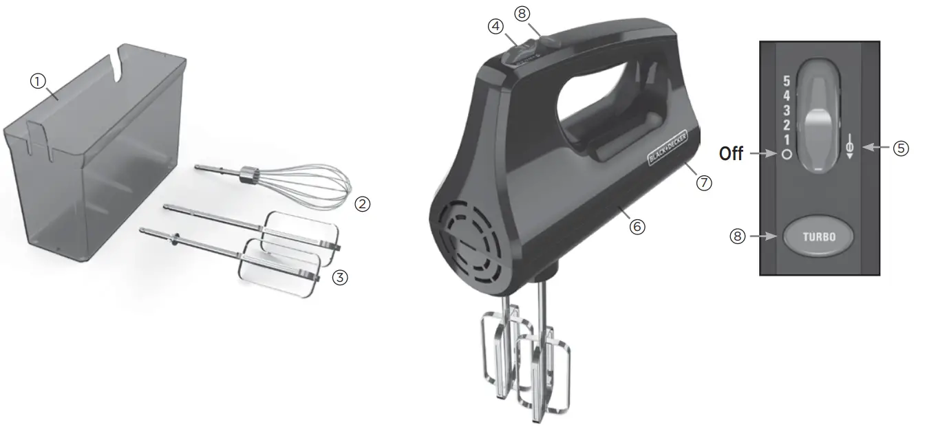 BLACK DECKER MX401B 5-Speed Hand Mixer - FEATURES