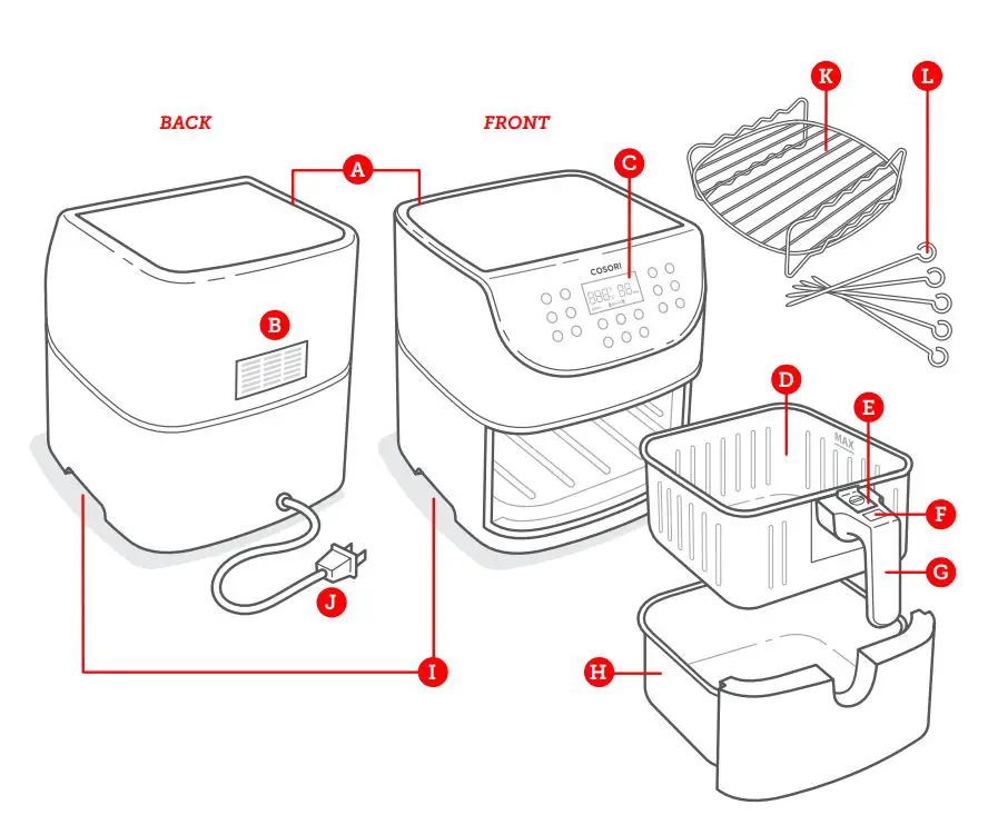 COSORI CP158-AF Premium 5.8-Quart Air Fryer User Manual - Air Fryer Diagram
