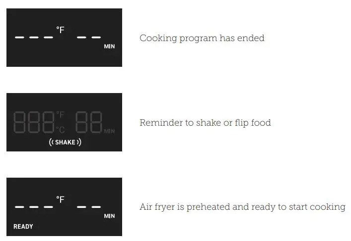 COSORI CP158-AF Premium 5.8-Quart Air Fryer User Manual - DISPLAY MESSAGES