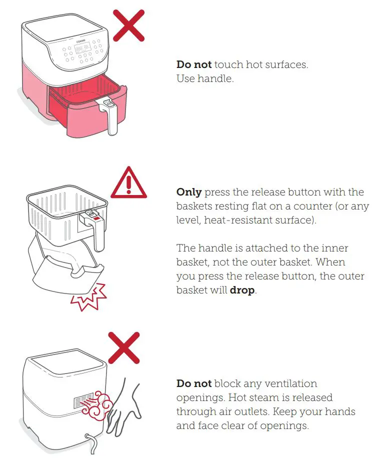 COSORI CP158-AF Premium 5.8-Quart Air Fryer User Manual - Key Safety Points