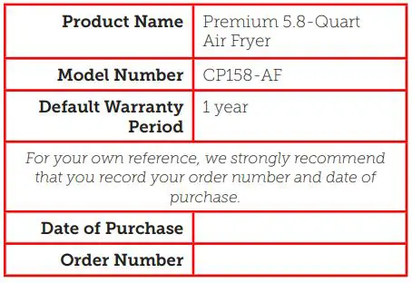 COSORI CP158-AF Premium 5.8-Quart Air Fryer User Manual - WARRANTY INFORMATION