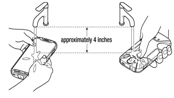 Kyocera Rugged Dura Series Phone Cleaning - Hold your phone below the faucet approx. 4 inch