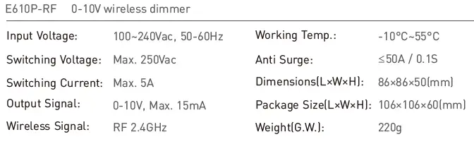 LTECH E610P-RF 0-10V Wireless Dimmer fig 2