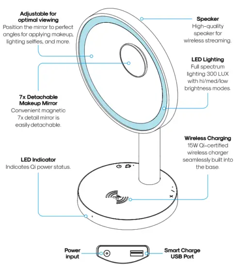 atomi 9 Inch Vanity Mirror with Bluetooth Speaker and USB Port - Speaker 1
