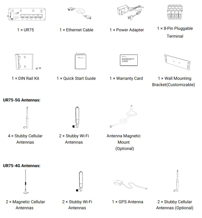 Milesight UR75 Ultra Series Industrial Router - Packing List