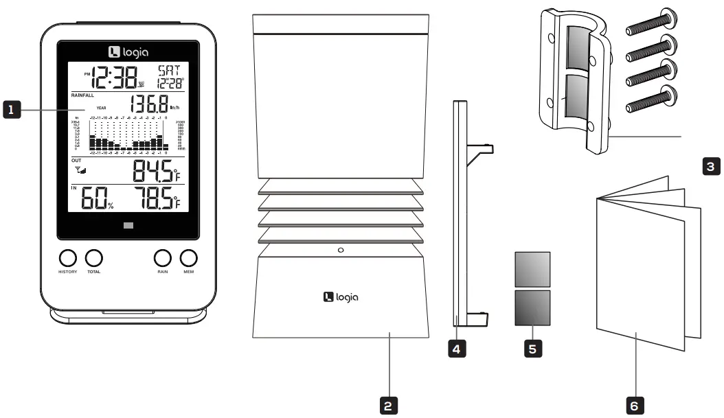 logia LOWSB315B 3 in 1 Rain Sensor and LCD Display with Built In Hygro Thermo Sensor - PACKAGE CONTENTS
