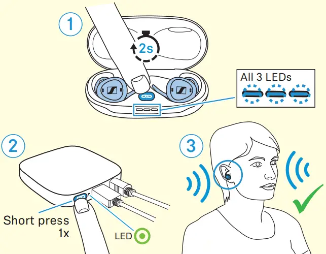 Pairing the earbuds with the transmitter