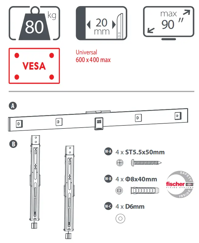ONE FOR ALL WM6629 Ultra Slim TV Wall Mount fig 2