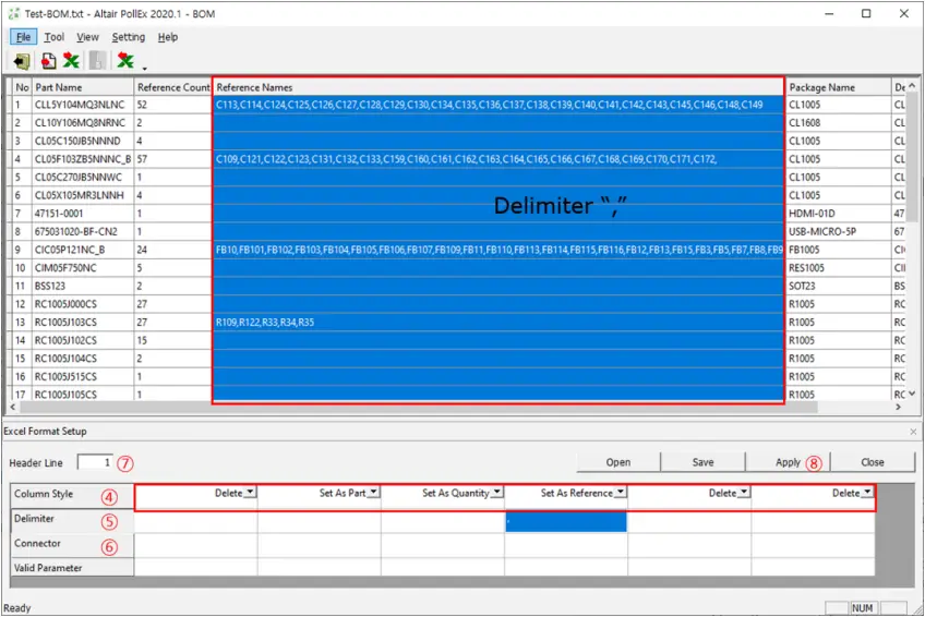 ALTAIR PollEx BOM - Excel Format Setup 2