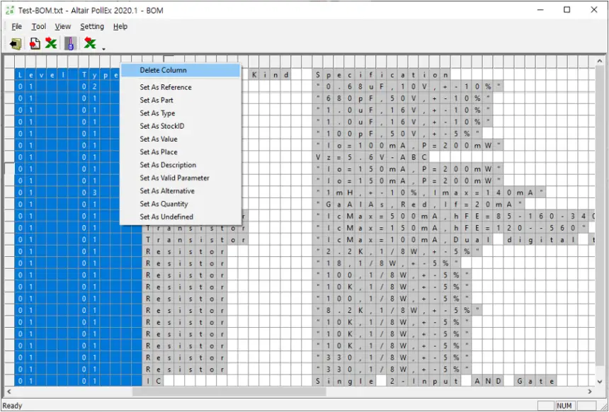 ALTAIR PollEx BOM - Import BOM 3