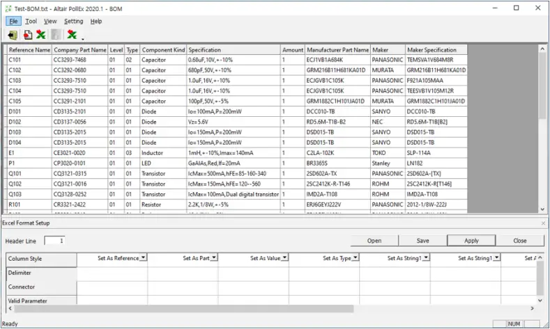 ALTAIR PollEx BOM - Import BOM 6