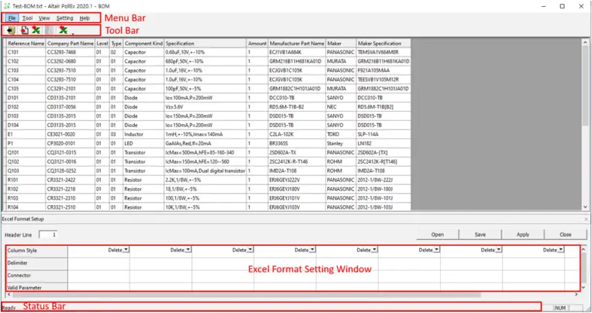ALTAIR PollEx BOM Window