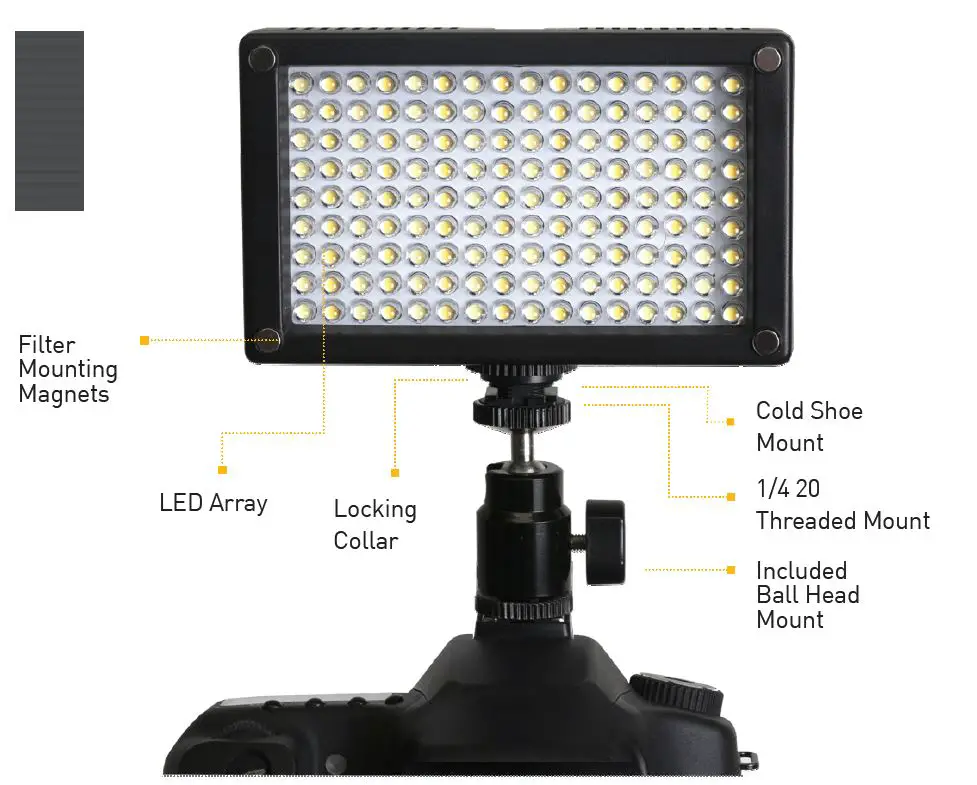 genaray-LED-6200T-144-LED-Variable-Color-On-Camera-Light-fig-1