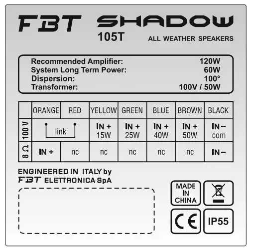 FBT Shadow 105T All Weather Loudspeakers - Fig 8