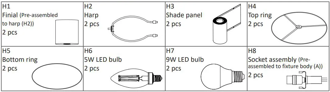 HOMELUX 21151 Table Lamp Set of 2 User Manual - Hardware