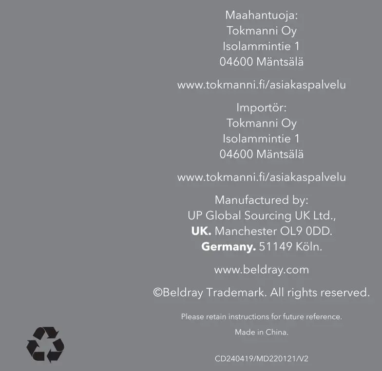 Beldray Airgility Cordless Stick Vacuum Lightweight Instruction Manual - Address