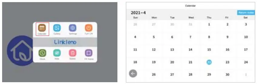Shenzhen Sonida Digital Tcehnology P703 WiFi Photo Frame User Manual - Calendar
