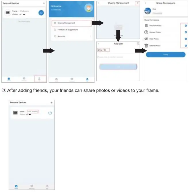 Shenzhen Sonida Digital Tcehnology P703 WiFi Photo Frame User Manual - Invite Your Friends to Share photos and videos via app