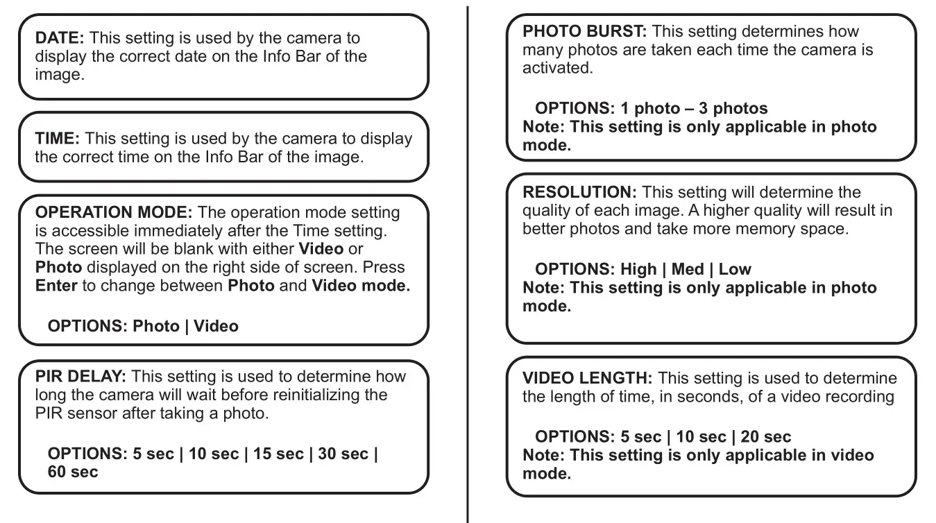 STEALTH CAM STC-BT14 Brown Tine Game Camera - Camera Configuration cont