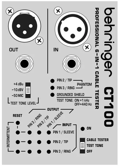 Behringer Professional 6-in-1 Cable Tester User Manual