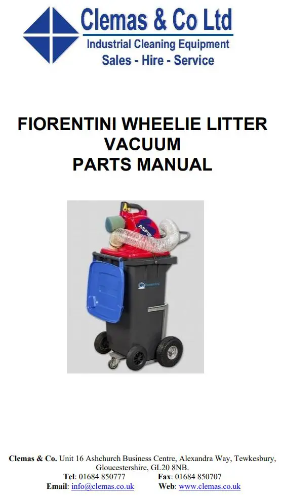 Clemas Co Ltd TP5147 Fiorentini Wheelie Litter Vacuum User Manual