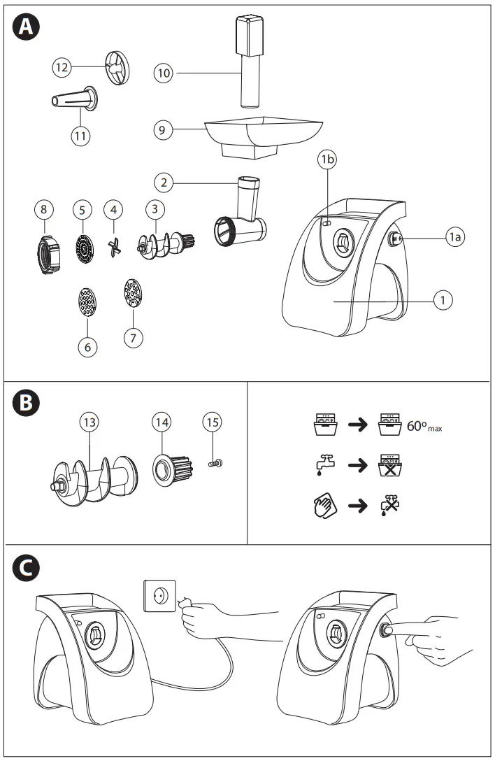 zelmer ZMM9801B, ZMM9802B Meat Mincer - Fig 1