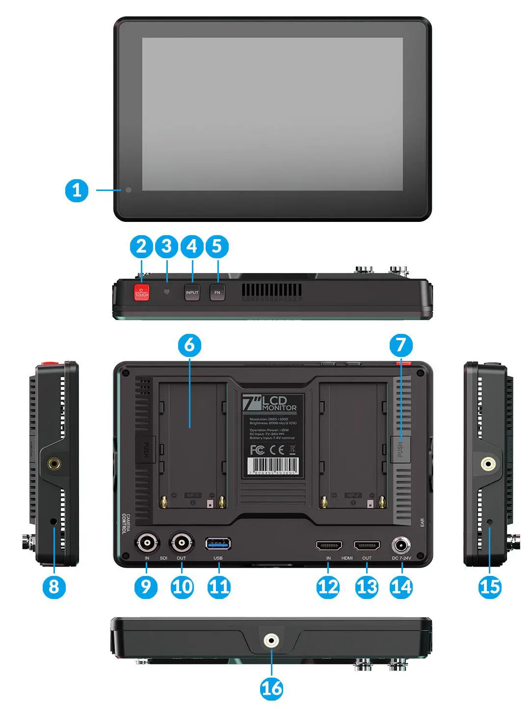 LILLIPUT HT7S 7 Inch 2000nits 3G SDI Touch Camera Control Monitor - Production Description
