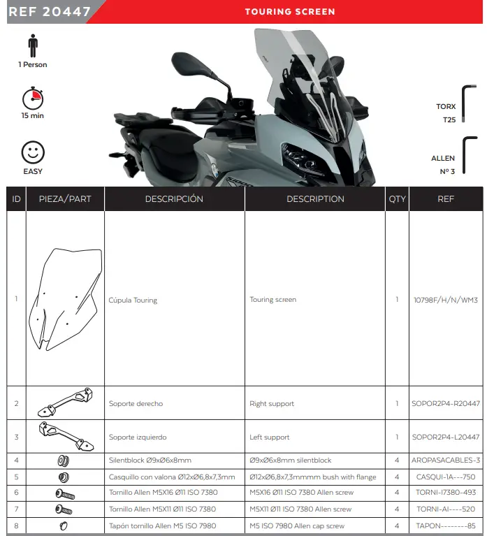 ABMOTO BMW S 1000 XR Plexi Shield PUIG Touring Windshield - 1