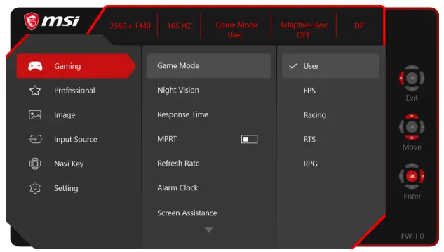 msi Optix Series LCD Monitor -OSD Menus