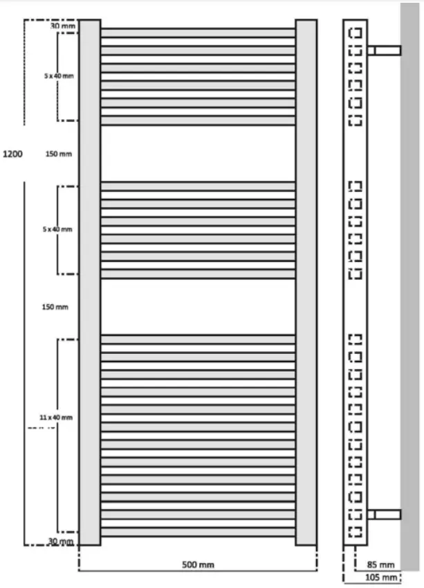 ecostrad 12502221 Cube Electric Towel Rail - Components