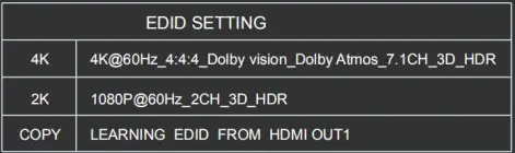 DOLBY ATMOS HDMI2.0 Matrix 4x2 with Audio - EDID SETTING