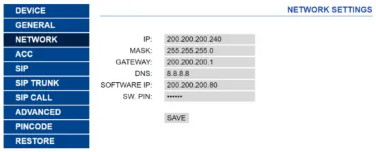 FERMAX MILO 1W Panels 1 2 Mpx Colour HD Camera - FERMAX MILO 1W Panels 1.2 Mpx Colour HD Camera - Network Settings