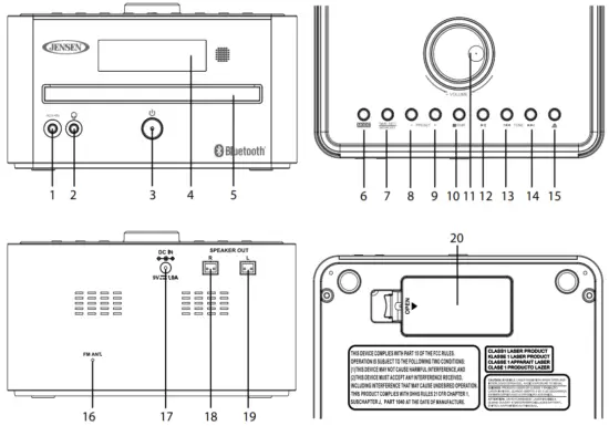 JENSEN JBS 210 Bluetooth CD Music System With Digital AM FM Stereo Receiver and Remote Control - MAIN UNIT