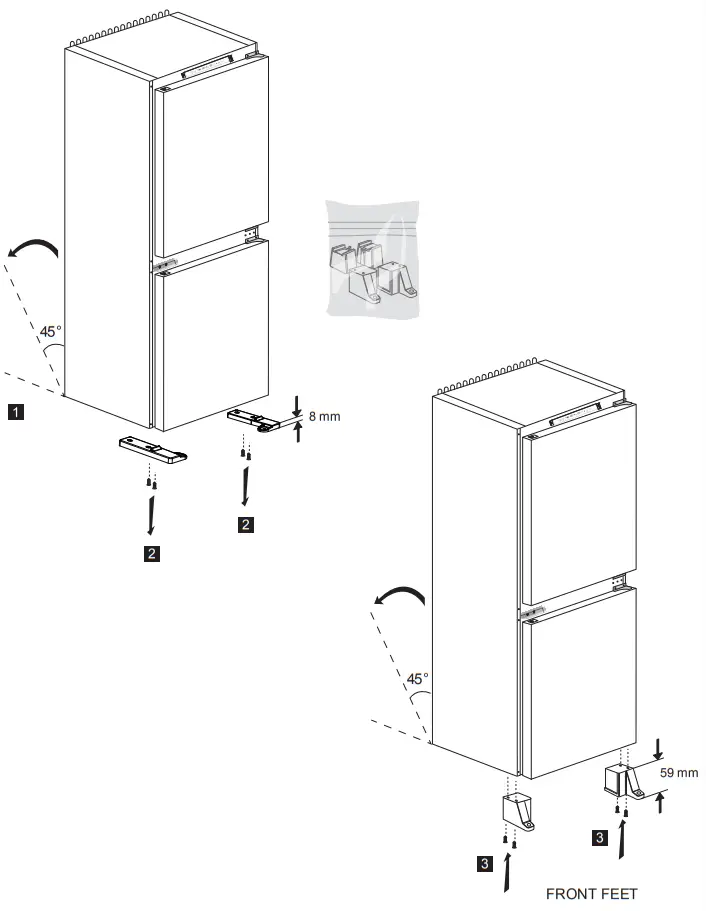Blomberg KNE4564EVI Full integrated Frost Free Combi Fridge Freezer - levelling foot