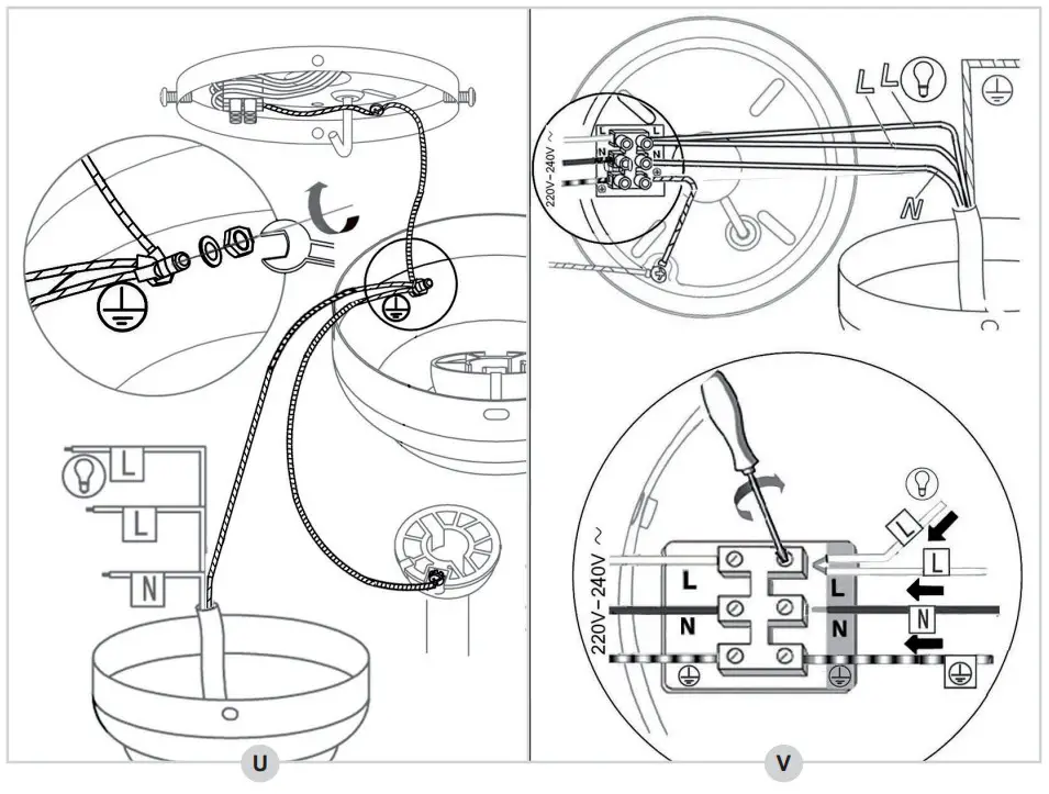 bESTRON DC30T Ceiling Fan with Lamp - Connect all earth wires