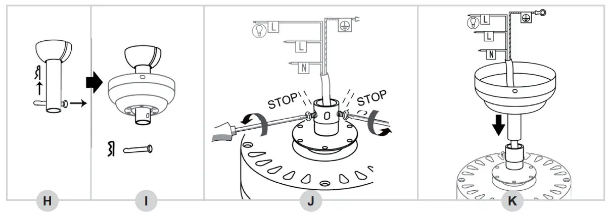 bESTRON DC30T Ceiling Fan with Lamp - down rod onto the moto