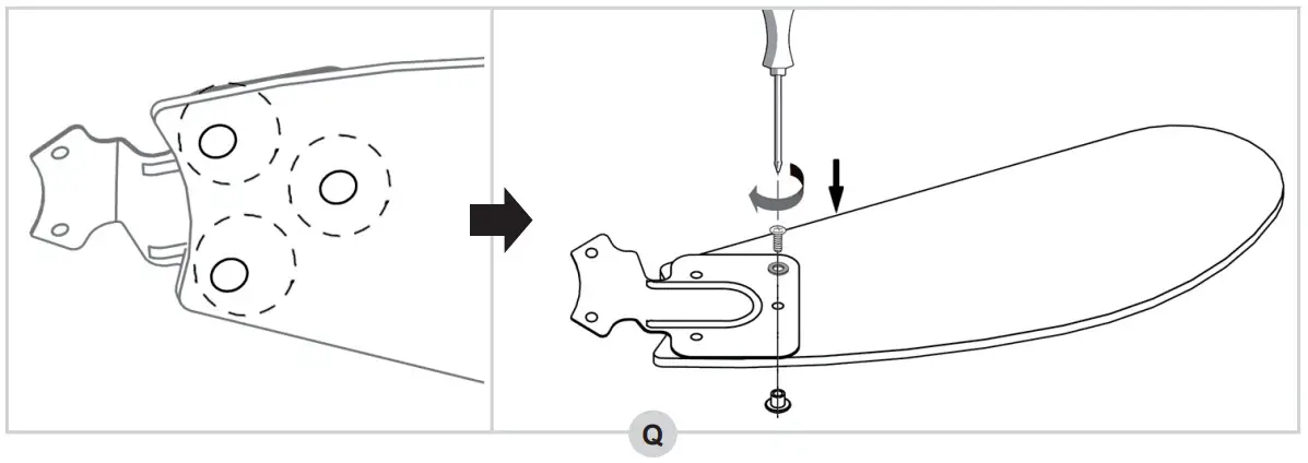 bESTRON DC30T Ceiling Fan with Lamp - onto the fan blades
