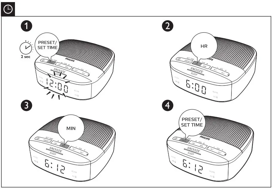 PHILIPS Clock Radio R3205 User Guide - Preset Set Time