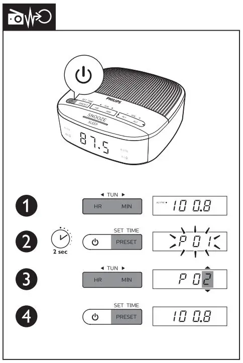 PHILIPS Clock Radio R3205 User Guide - Preset
