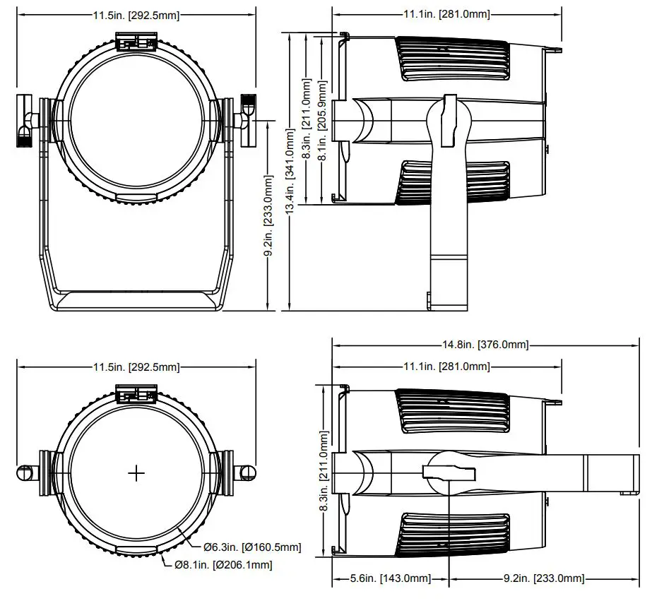 ADJ ENCORE Z7LP versatile LED Instruction Manual - DIMENSION DRAWINGS