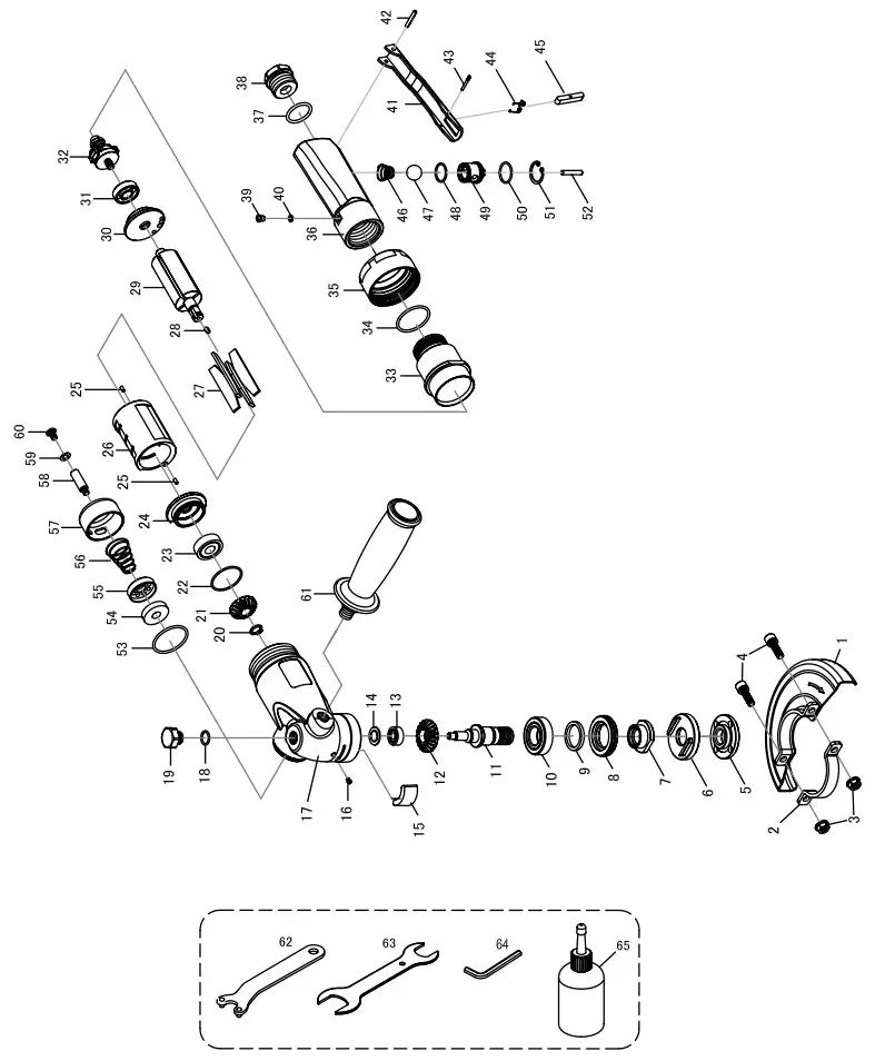 ALPHA PSG-125 5 Inch Pneumatic Angle Grinder - SCHEMATIC