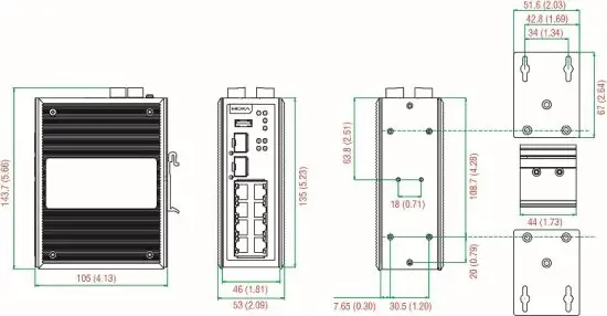 MOXA EDR-810 Series Industrial Secure Router - Mounting Dimensions
