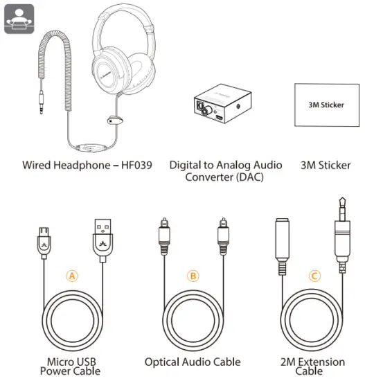 Avantree HF2039 Extra Long Wired Headphones for TV - Box Of Contents