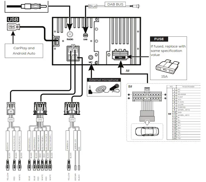 Norauto 2259092 Multimedia System 2din Large 10 External Display - WIRING DIAGRAM
