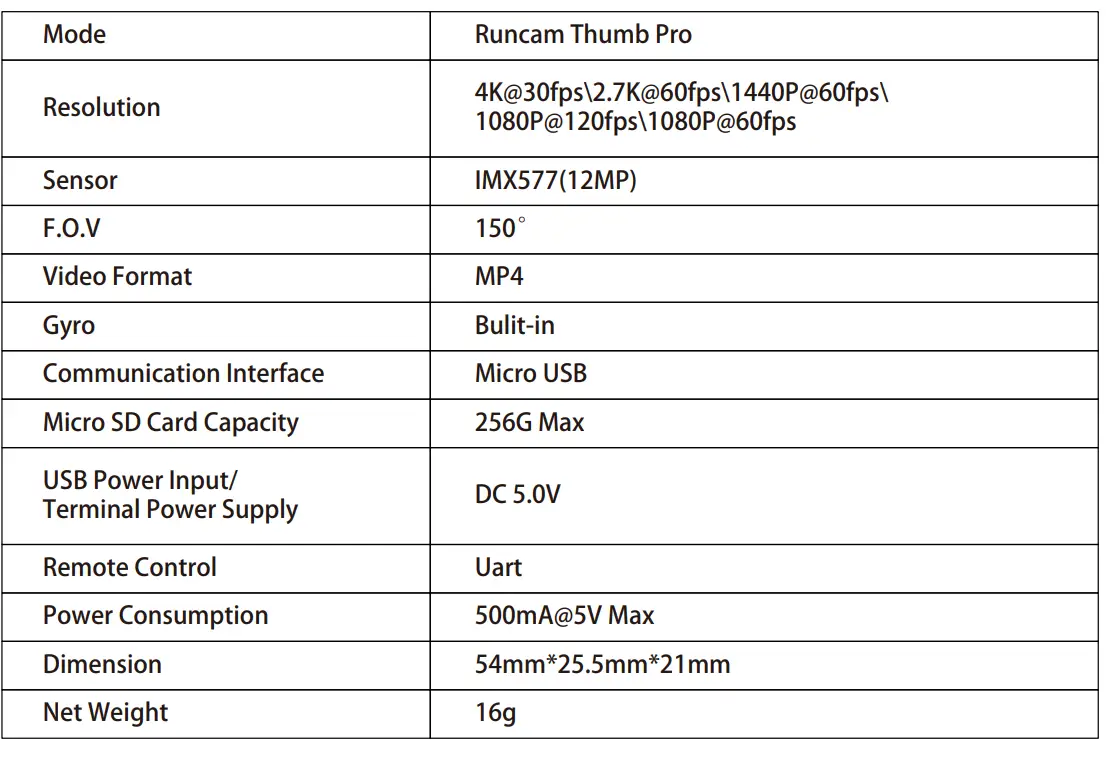 RunCam Thumb Pro 4K FPV Action Camera 11